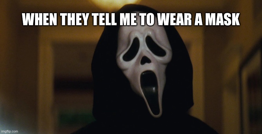 Mask | WHEN THEY TELL ME TO WEAR A MASK | image tagged in scream mask | made w/ Imgflip meme maker