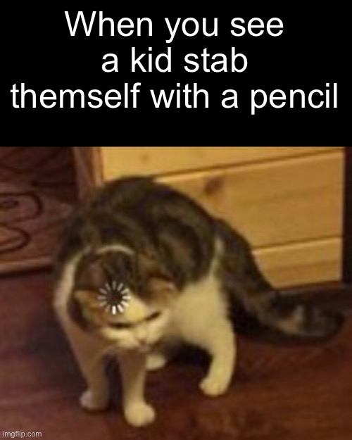 Loading Cat | When you see a kid stab themself with a pencil | image tagged in loading cat,school,excuse me what the heck | made w/ Imgflip meme maker