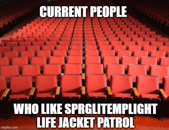 no one likes sprglitemplight life jacket patrol | CURRENT PEOPLE; WHO LIKE SPRGLITEMPLIGHT LIFE JACKET PATROL | image tagged in empty,empty room,zero,wtf is that,no one cares,dislike | made w/ Imgflip meme maker