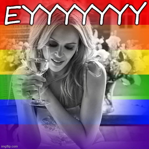 When you step back a couple months in time to Pride Month to say hi to a friend. | EYYYYYYY | image tagged in kylie lgbtq wine,gay pride flag,imgflip community,gay pride,june,time travel | made w/ Imgflip meme maker