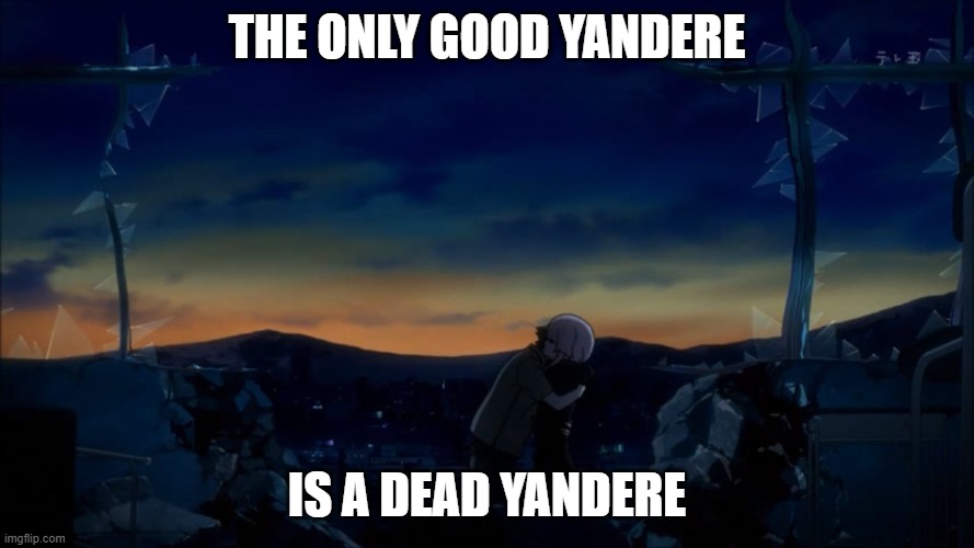 Dead Yandere | THE ONLY GOOD YANDERE; IS A DEAD YANDERE | image tagged in yandere,yuno,dead | made w/ Imgflip meme maker