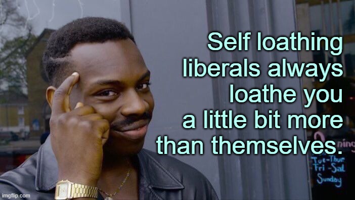 Damaged goods between the ears. | Self loathing liberals always loathe you a little bit more than themselves. | image tagged in memes,roll safe think about it,stupid liberals | made w/ Imgflip meme maker