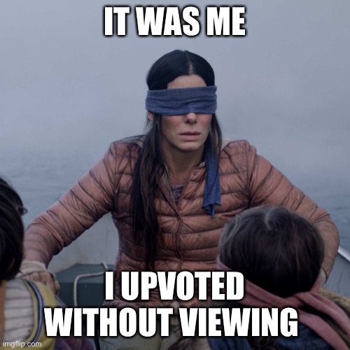 Bird Box Meme | IT WAS ME I UPVOTED WITHOUT VIEWING | image tagged in memes,bird box | made w/ Imgflip meme maker