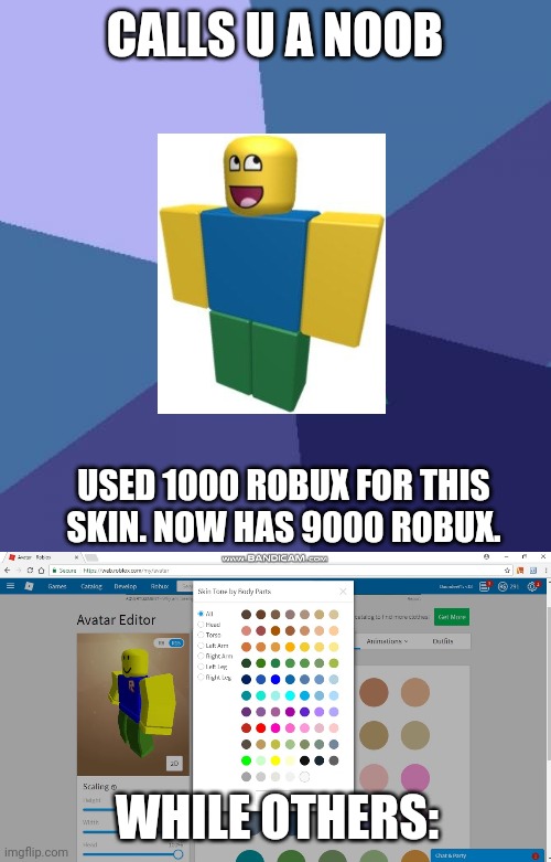 WASTED | CALLS U A NOOB; USED 1000 ROBUX FOR THIS SKIN. NOW HAS 9000 ROBUX. WHILE OTHERS: | image tagged in memes,success kid,roblox | made w/ Imgflip meme maker