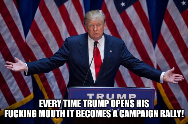 Donald Trump | EVERY TIME TRUMP OPENS HIS FUCKING MOUTH IT BECOMES A CAMPAIGN RALLY! | image tagged in donald trump | made w/ Imgflip meme maker