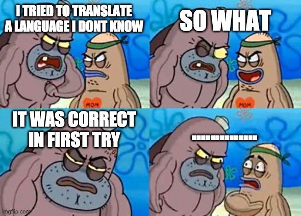 How Tough Are You | SO WHAT; I TRIED TO TRANSLATE A LANGUAGE I DONT KNOW; IT WAS CORRECT IN FIRST TRY; .............. | image tagged in memes,how tough are you | made w/ Imgflip meme maker