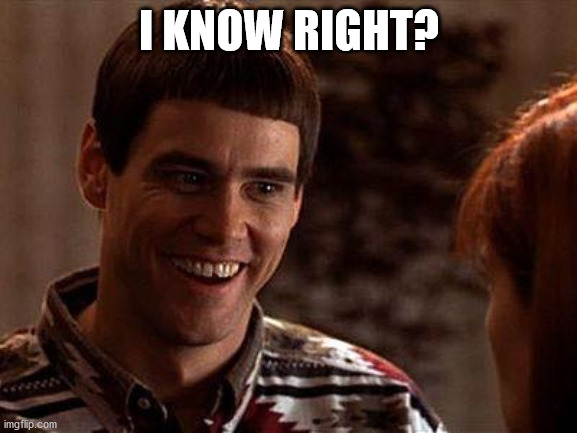 I KNOW RIGTH | I KNOW RIGHT? | image tagged in dumb and dumber | made w/ Imgflip meme maker