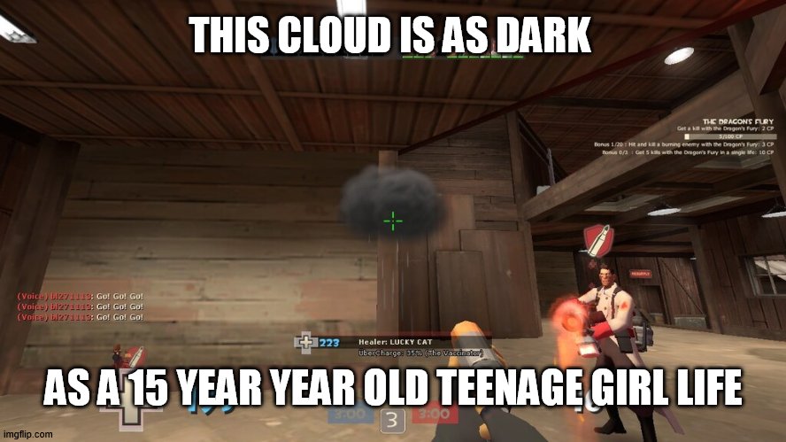 i was trying to be dark but nvm | THIS CLOUD IS AS DARK; AS A 15 YEAR YEAR OLD TEENAGE GIRL LIFE | image tagged in tf2,team fortress 2 | made w/ Imgflip meme maker