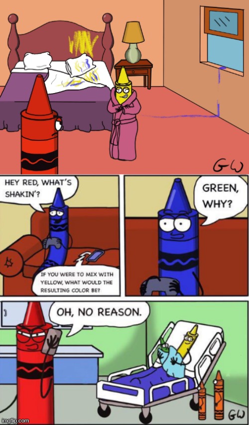 Yellow is cheating on Red. | image tagged in memes,comics,crayons,funny,cheating,colors | made w/ Imgflip meme maker