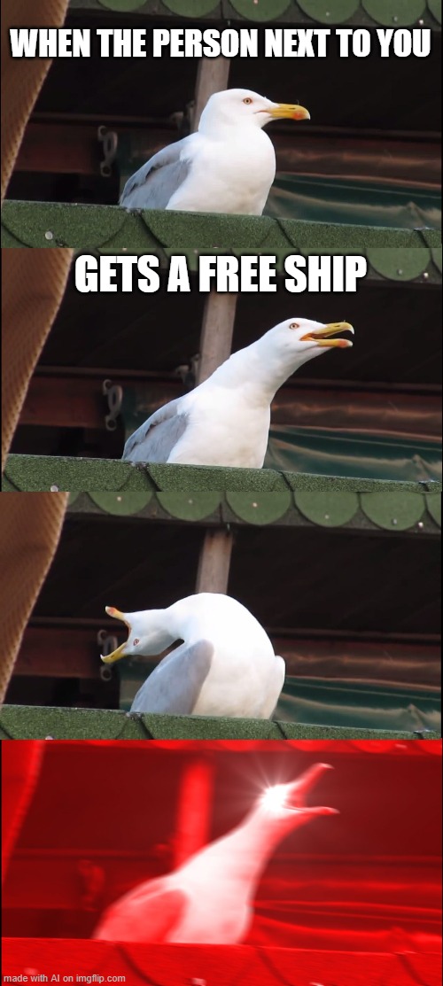 Lucky sailor.... | WHEN THE PERSON NEXT TO YOU; GETS A FREE SHIP | image tagged in memes,inhaling seagull | made w/ Imgflip meme maker