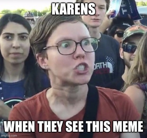 Triggered feminist | KARENS WHEN THEY SEE THIS MEME | image tagged in triggered feminist | made w/ Imgflip meme maker