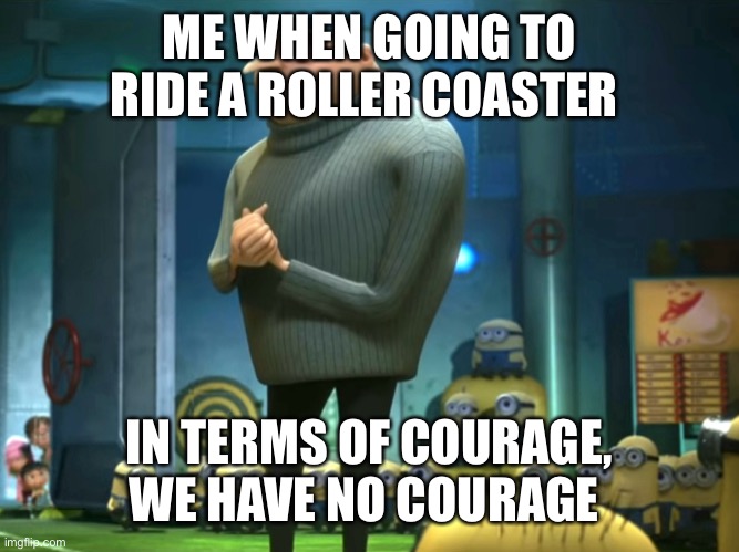 In terms of money, we have no money | ME WHEN GOING TO RIDE A ROLLER COASTER; IN TERMS OF COURAGE, WE HAVE NO COURAGE | image tagged in in terms of money we have no money | made w/ Imgflip meme maker