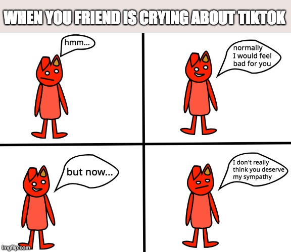 WHEN YOU FRIEND IS CRYING ABOUT TIKTOK | image tagged in normally i would feel bad | made w/ Imgflip meme maker