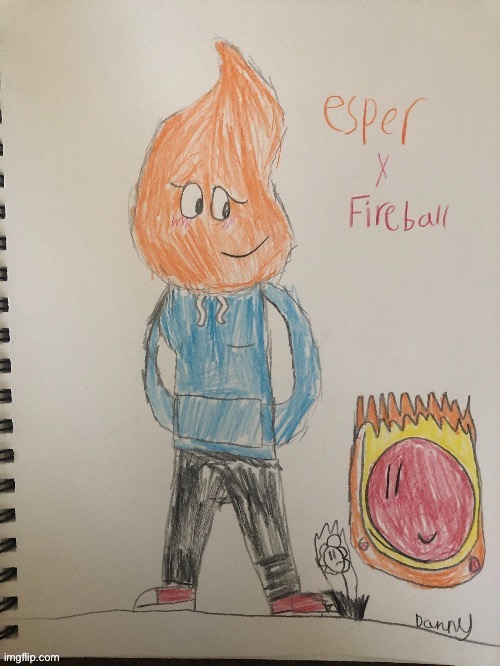 Just a drawing of Creative_Name’s Esper and my OC Fireball from me. | image tagged in fireball,x,esper,esper x fireball | made w/ Imgflip meme maker