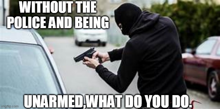 WITHOUT THE POLICE AND BEING; UNARMED,WHAT DO YOU DO. | made w/ Imgflip meme maker