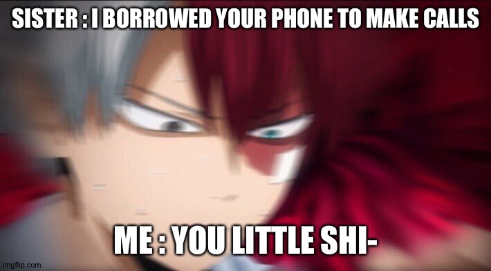 Todoroki Thinking | SISTER : I BORROWED YOUR PHONE TO MAKE CALLS; ME : YOU LITTLE SHI- | image tagged in todoroki thinking | made w/ Imgflip meme maker