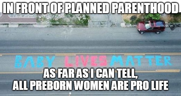 Baby Lives Matter | IN FRONT OF PLANNED PARENTHOOD; AS FAR AS I CAN TELL, ALL PREBORN WOMEN ARE PRO LIFE | image tagged in planned parenthood,lives,matter,women,pro life | made w/ Imgflip meme maker