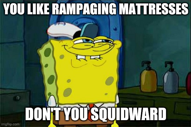 Don't You Squidward Meme | YOU LIKE RAMPAGING MATTRESSES DON'T YOU SQUIDWARD | image tagged in memes,don't you squidward | made w/ Imgflip meme maker