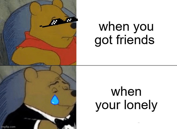 friends | when you got friends; when your lonely | image tagged in memes,tuxedo winnie the pooh | made w/ Imgflip meme maker