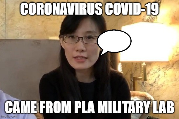 Coronavirus Came From PLA Lab | CORONAVIRUS COVID-19; CAME FROM PLA MILITARY LAB | image tagged in chinese virologist and whistleblower yan li-meng | made w/ Imgflip meme maker