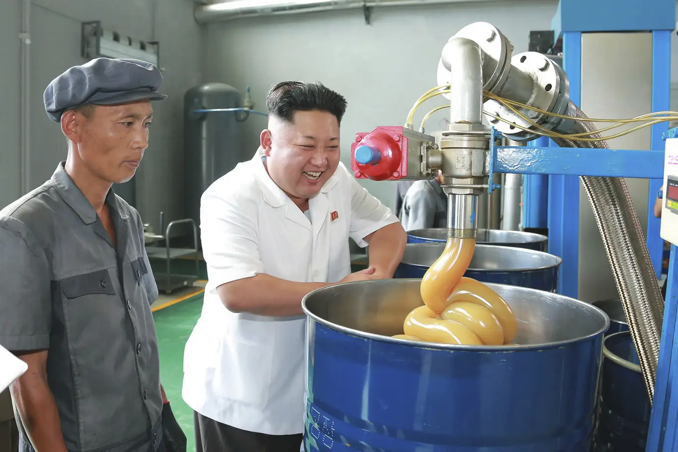 Kim Jung Un visits factory & finds it hilarious. Blank Meme Template