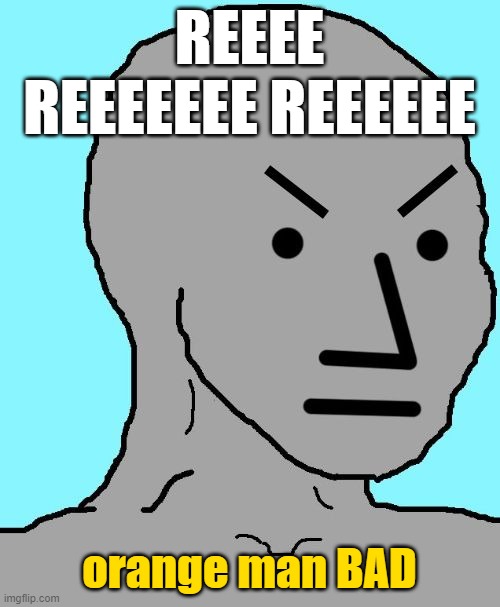 NPC meme angry | REEEE REEEEEEE REEEEEE orange man BAD | image tagged in npc meme angry | made w/ Imgflip meme maker