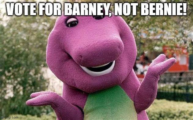 barney | VOTE FOR BARNEY, NOT BERNIE! | image tagged in barney | made w/ Imgflip meme maker