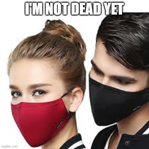 Mask Couple | I'M NOT DEAD YET | image tagged in mask couple | made w/ Imgflip meme maker