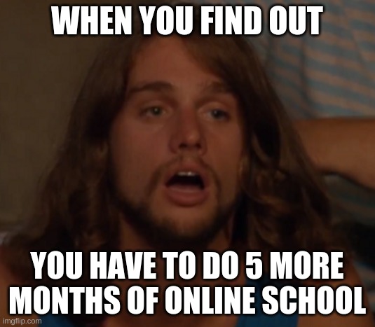 More online school... | WHEN YOU FIND OUT; YOU HAVE TO DO 5 MORE MONTHS OF ONLINE SCHOOL | image tagged in funny | made w/ Imgflip meme maker