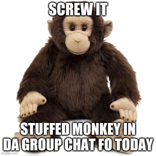 Monky in da group chat fo today | SCREW IT; STUFFED MONKEY IN DA GROUP CHAT FO TODAY | image tagged in monky | made w/ Imgflip meme maker