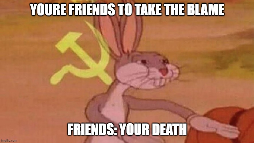 Our meme | YOURE FRIENDS TO TAKE THE BLAME; FRIENDS: YOUR DEATH | image tagged in our meme | made w/ Imgflip meme maker