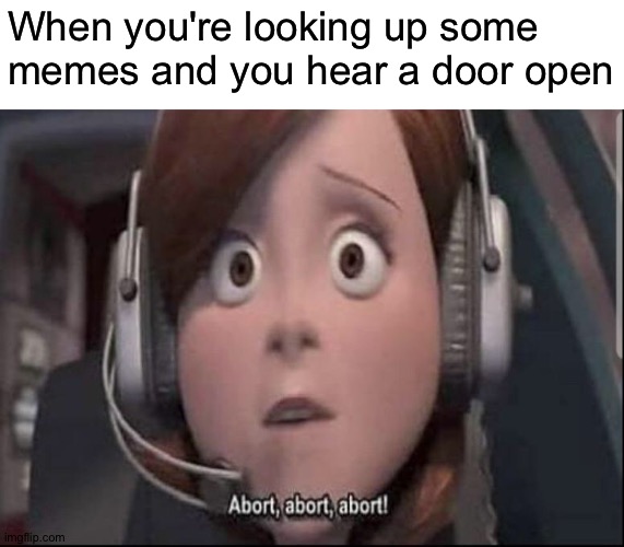 Abort, abort, abort! | When you're looking up some memes and you hear a door open | image tagged in abort abort abort elastagirl,memes,funny,elastagirl,the incredibles,look up memes | made w/ Imgflip meme maker