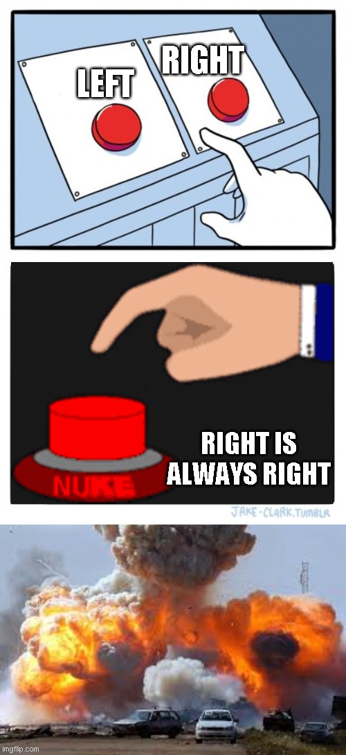 Right is not right | RIGHT; LEFT; RIGHT IS ALWAYS RIGHT | image tagged in memes,two buttons | made w/ Imgflip meme maker