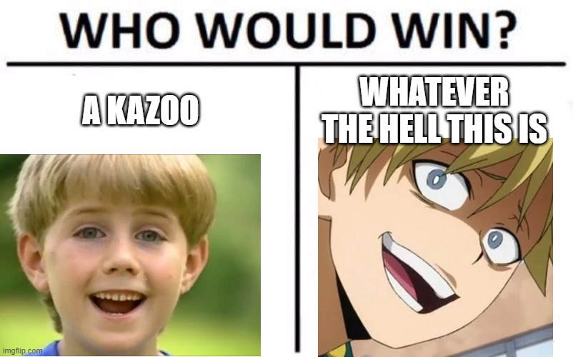 Who Would Win? Meme | A KAZOO; WHATEVER THE HELL THIS IS | image tagged in memes,who would win | made w/ Imgflip meme maker