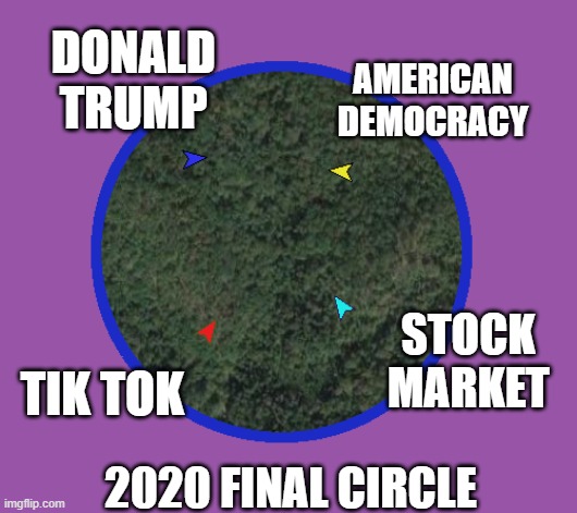 final circle meme | DONALD TRUMP; AMERICAN
DEMOCRACY; STOCK MARKET; TIK TOK; 2020 FINAL CIRCLE | image tagged in dank memes,politics,tiktok,stock market,donald trump | made w/ Imgflip meme maker