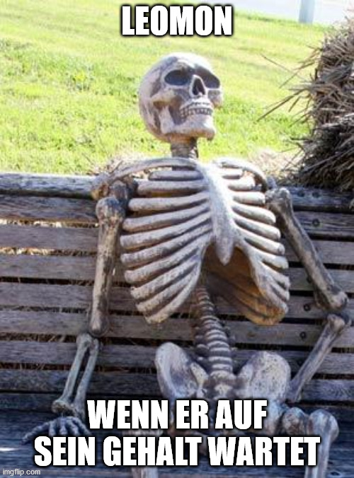 Waiting Skeleton Meme |  LEOMON; WENN ER AUF SEIN GEHALT WARTET | image tagged in memes,waiting skeleton | made w/ Imgflip meme maker