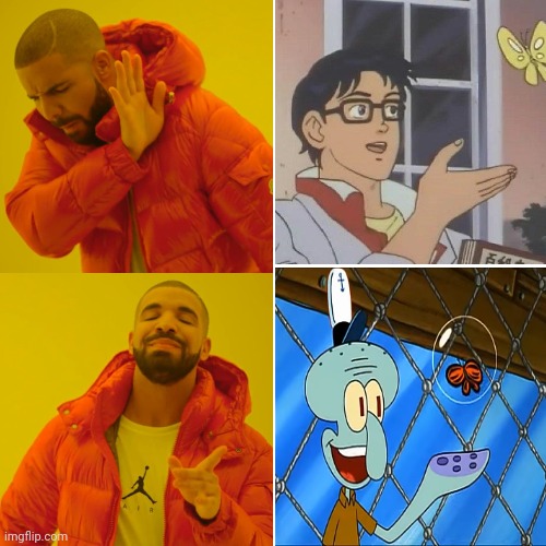 is this a pigeon Squidward Looks better than Original | image tagged in memes,drake hotline bling,is this a pigeon,spongebob,squidward | made w/ Imgflip meme maker