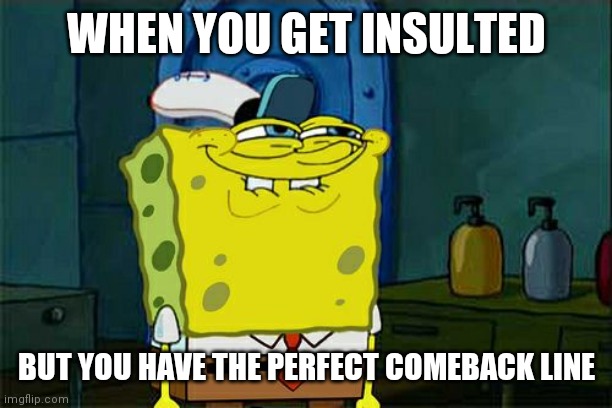 Don't You Squidward | WHEN YOU GET INSULTED; BUT YOU HAVE THE PERFECT COMEBACK LINE | image tagged in memes,don't you squidward | made w/ Imgflip meme maker