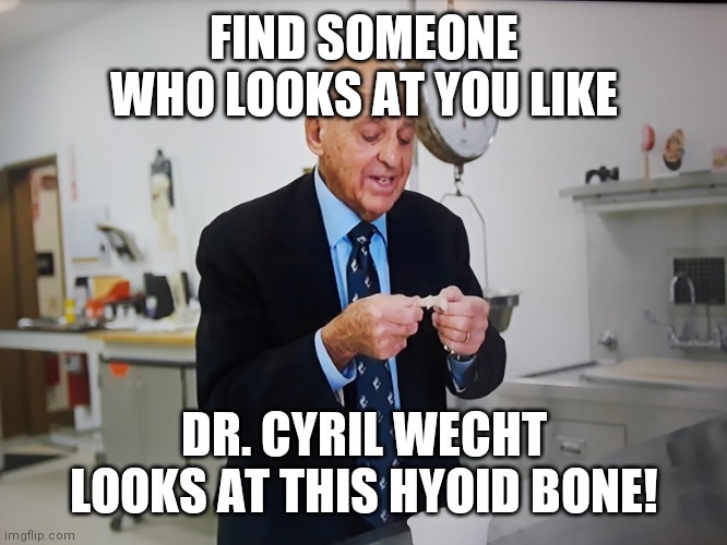 Find you someone | FIND SOMEONE WHO LOOKS AT YOU LIKE; DR. CYRIL WECHT LOOKS AT THIS HYOID BONE! | image tagged in memes | made w/ Imgflip meme maker