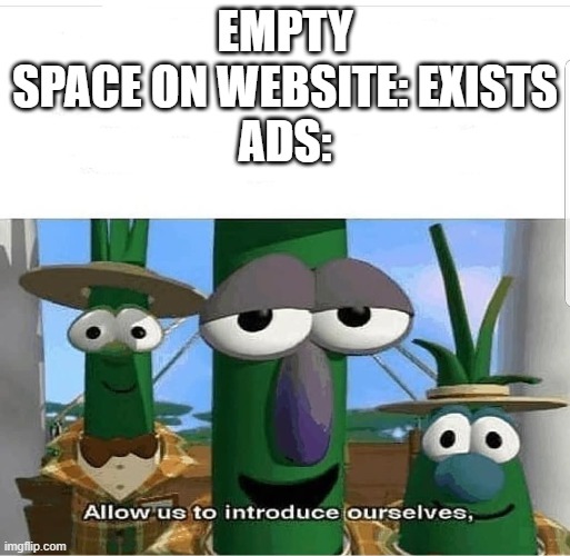 it is so annoying | EMPTY SPACE ON WEBSITE: EXISTS
ADS: | image tagged in allow us to introduce ourselves | made w/ Imgflip meme maker