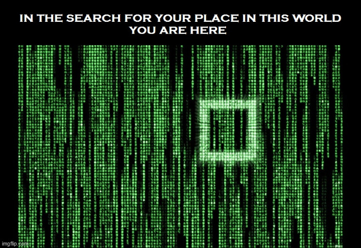 Your Place In This World | image tagged in the meaning of life,matrix | made w/ Imgflip meme maker