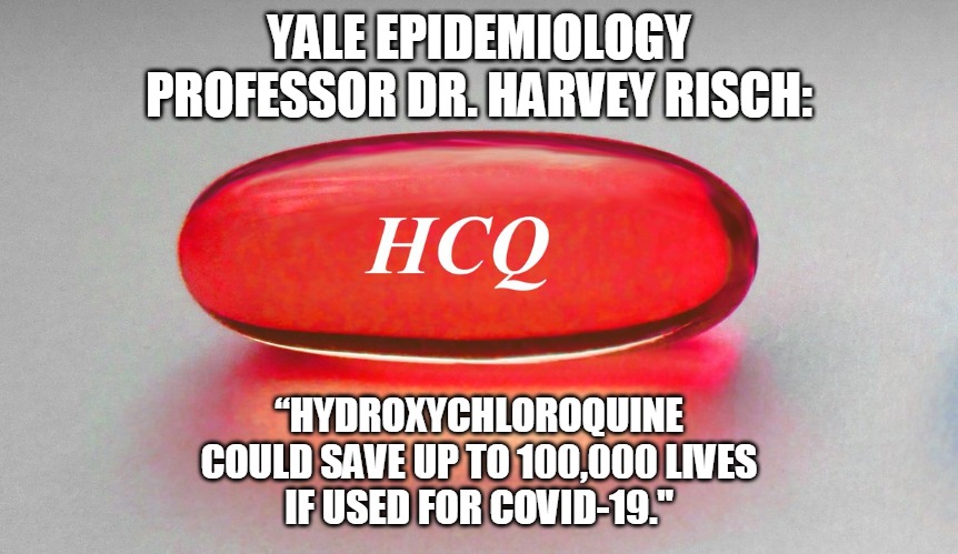 HCQ | YALE EPIDEMIOLOGY
PROFESSOR DR. HARVEY RISCH:; “HYDROXYCHLOROQUINE
COULD SAVE UP TO 100,000 LIVES
IF USED FOR COVID-19." | image tagged in harvey risch,hcq,hydroxychloroquine,meds,corona,covid | made w/ Imgflip meme maker