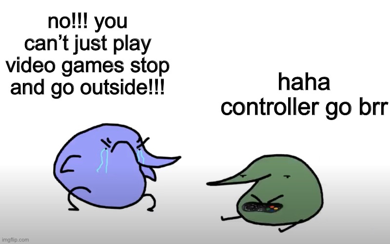berd video games | no!!! you can’t just play video games stop and go outside!!! haha controller go brr | image tagged in no you cant just berd | made w/ Imgflip meme maker