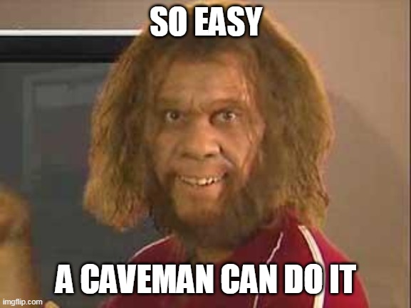 caveman | SO EASY; A CAVEMAN CAN DO IT | image tagged in caveman | made w/ Imgflip meme maker