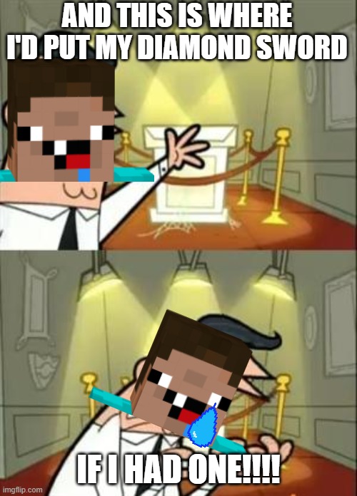 minecraft meme | AND THIS IS WHERE I'D PUT MY DIAMOND SWORD; IF I HAD ONE!!!! | image tagged in memes,this is where i'd put my trophy if i had one | made w/ Imgflip meme maker