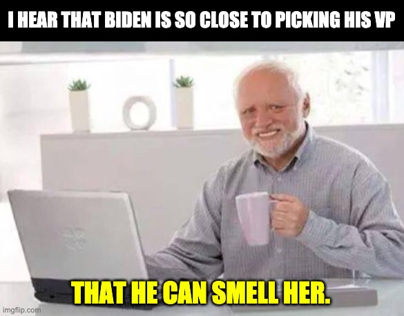 Harold | I HEAR THAT BIDEN IS SO CLOSE TO PICKING HIS VP; THAT HE CAN SMELL HER. | image tagged in harold | made w/ Imgflip meme maker