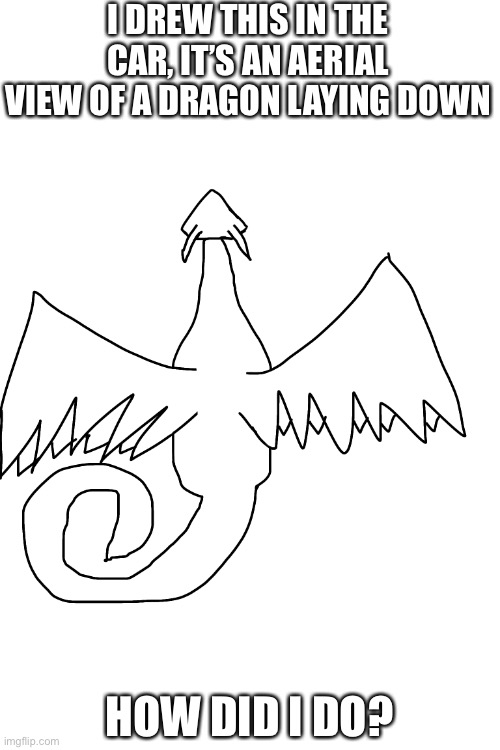 I think it looks terrible but what do you all think? | I DREW THIS IN THE CAR, IT’S AN AERIAL VIEW OF A DRAGON LAYING DOWN; HOW DID I DO? | made w/ Imgflip meme maker