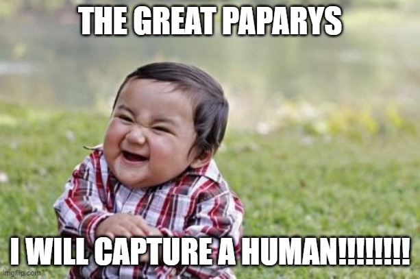 Undertale be like : | THE GREAT PAPARYS; I WILL CAPTURE A HUMAN!!!!!!!! | image tagged in memes,evil toddler | made w/ Imgflip meme maker