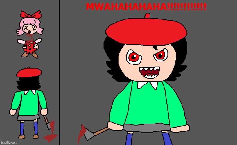 Adeleine Kills Ribbon Once Again | image tagged in kirby,adeleine,ribbon,gore,blood,funny | made w/ Imgflip meme maker
