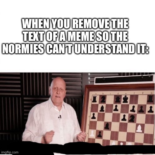 Checkmate, normies. | WHEN YOU REMOVE THE TEXT OF A MEME SO THE NORMIES CAN’T UNDERSTAND IT: | image tagged in outstanding move | made w/ Imgflip meme maker